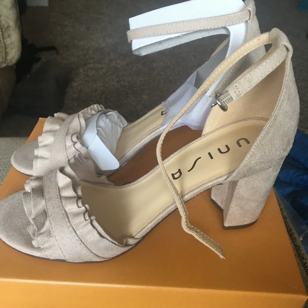 Unisa Taupe Ruffle Block heel